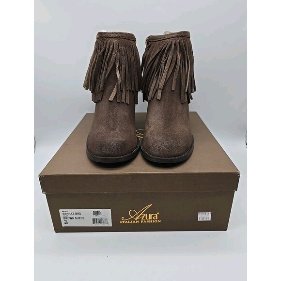 Azura Shoes - Azura Italian Fashion Women's Brown Suede Fringe Boots Bernat-BRS Size 9/40 NEW